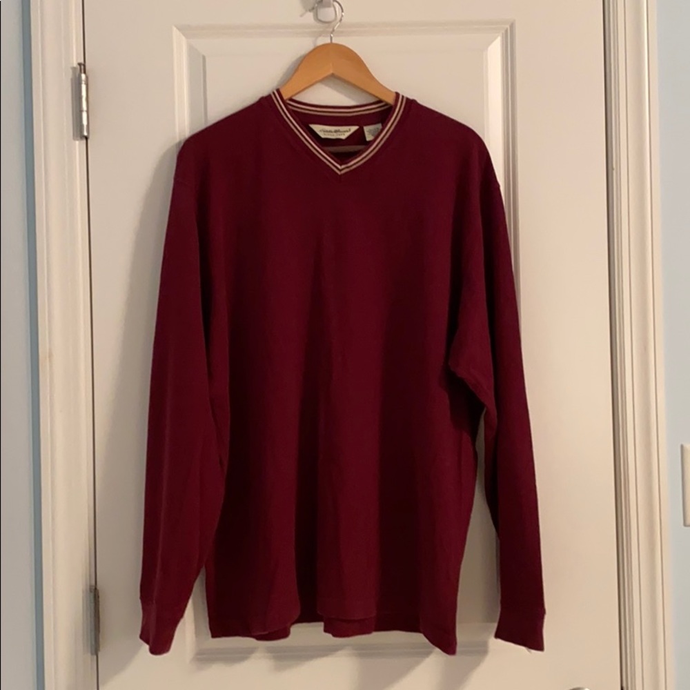 Eddie Bauer Men’s V-neck Sweater, Maroon, XL